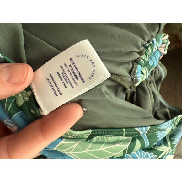NEW Kitty & Vibe Halter One Piece Swimsuit Blue Green Floral Large - Picture 6 of 8